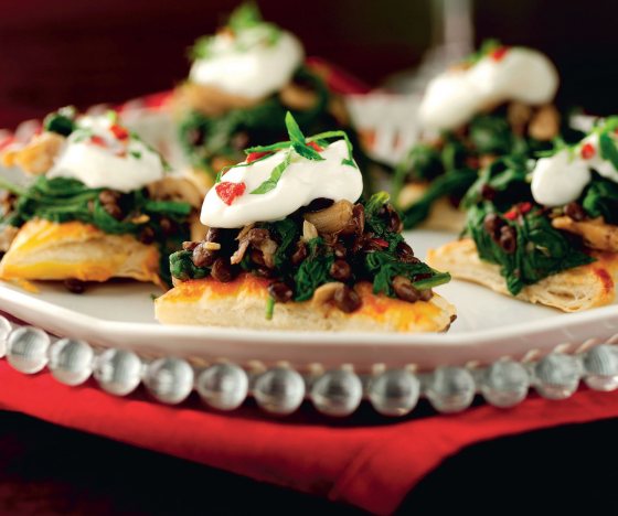 Wild Mushroon Spinach and Puy Lentil Gallates With Chilli and Garlic Yoghurt Recipe