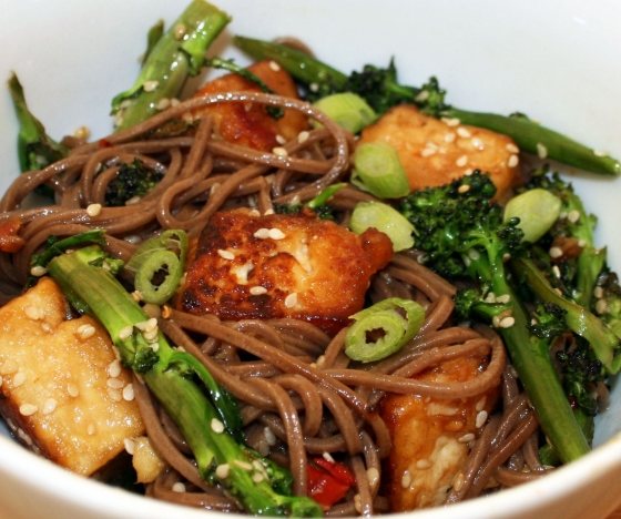 Chili and Ginger Tofu with Purple Sprouting Broccoli  Recipe