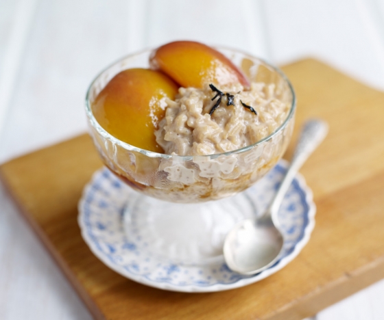Earl Grey Amira Rice Pudding with Wine, Lemon and Vanilla Nectarines Recipe
