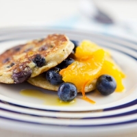 Blueberry & Coconut Pancakes with Syrupy Oranges Recipe