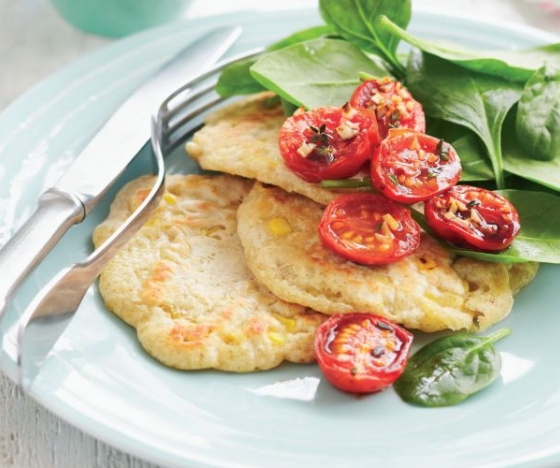 Corn Fritters and Roasted Plum Tomatoes Recipe