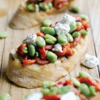 Crostini with Marinated Broad Beans, Peppers and Ricotta Recipe