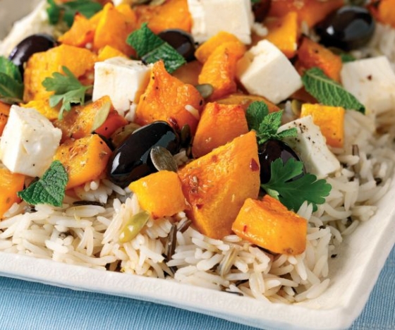 Roasted Butternut Squash and Feta Rice Salad with Soy and Sesame Oil Dressing Recipe