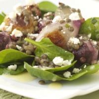 Roasted Shallot, Beetroot, Puy Lentil and Spinach Salad with Vegetarian Soft Goat’s Cheese Recipe