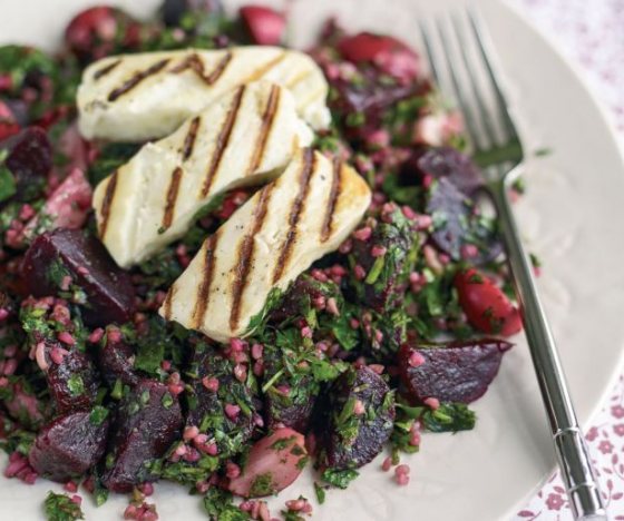 Sweet Chilli Beetroot, Radish, Herb and Bulgur Tabbouleh with Grilled Halloumi Recipe