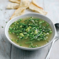 Summer Vegetable Soup with Mint, Coriander and Parsley, served with Pitta Crisps Recipe