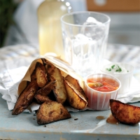 Oven-baked Potato Wedges with Soft Cheese and Sweet and Sour Dips Recipe