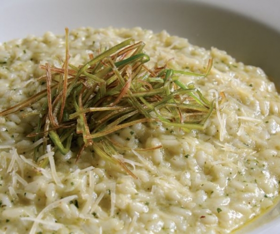 Watercress Pesto Risotto with Crispy Leeks Recipe