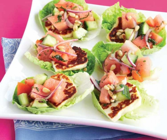 Watermelon & Halloumi Baby Gem Cups Recipe