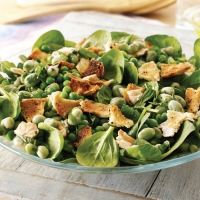 Herby Broad Bean &a,p; Pea Salad with Garlic Pitta Shards Recipe